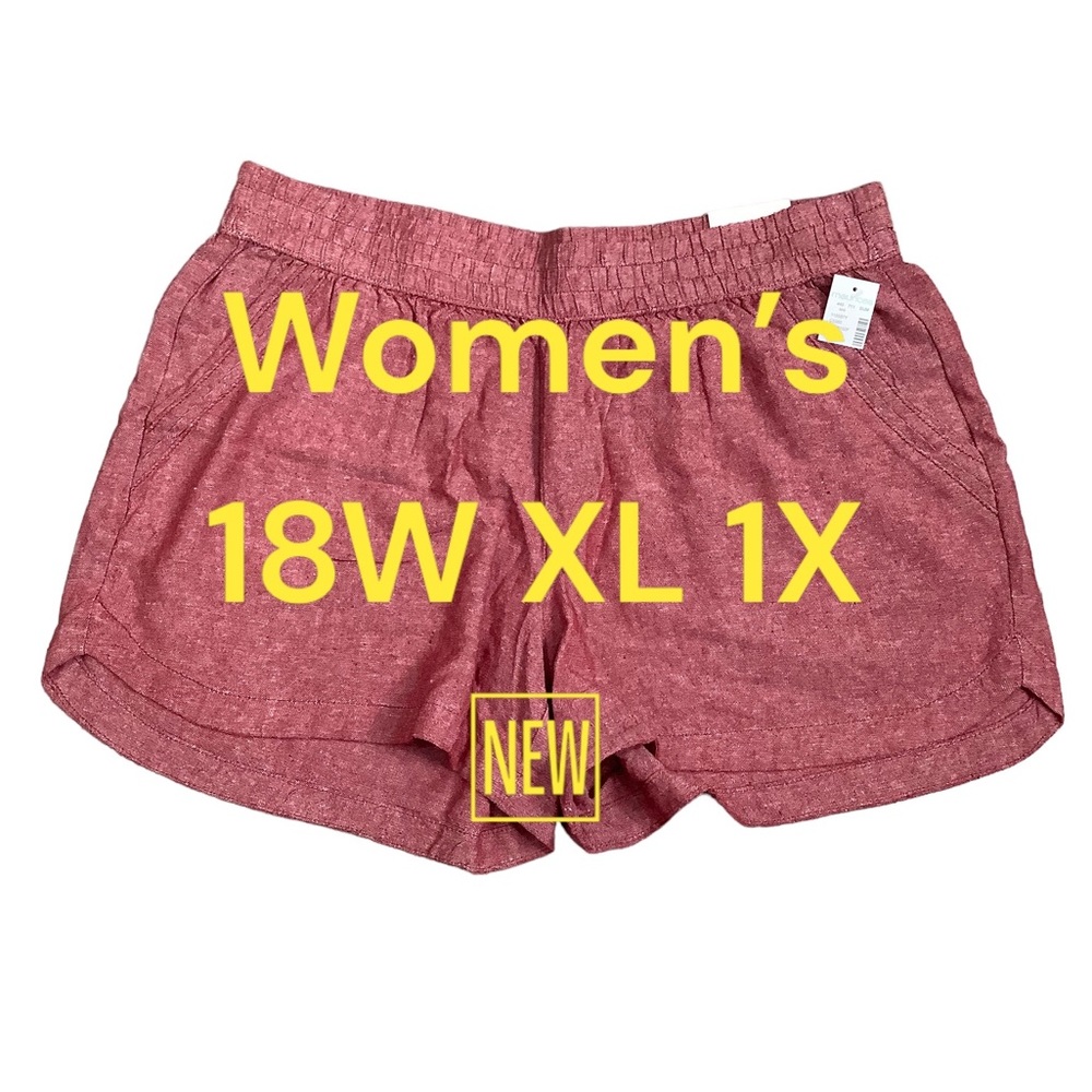 Women's Maurices 18W XL 1X Shorts Active Red Pockets Lightweight Linen Rayon NWT - Picture 1 of 7
